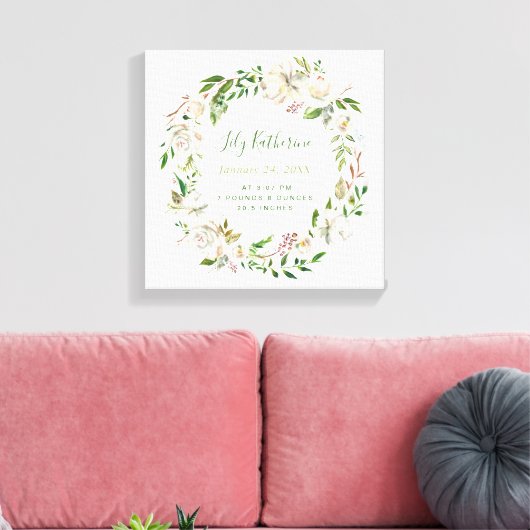 Gilded Blooms Personalized Baby Birth Stats Canvas Afdruk (Insitu (Woonkamer))