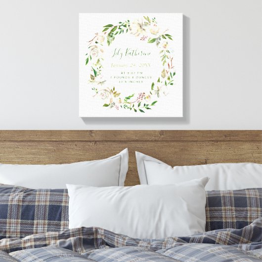 Gilded Blooms Personalized Baby Birth Stats Canvas Afdruk (Insitu (Slaapkamer))