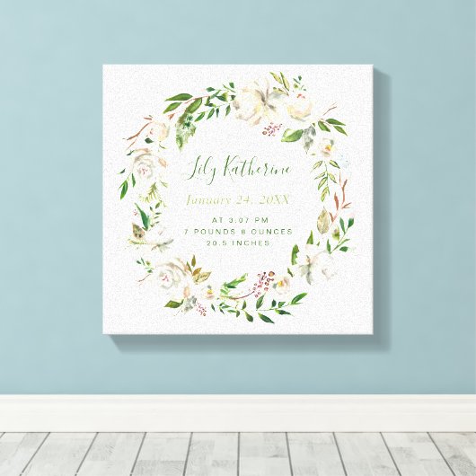 Gilded Blooms Personalized Baby Birth Stats Canvas Afdruk (Insitu (Houten vloer))