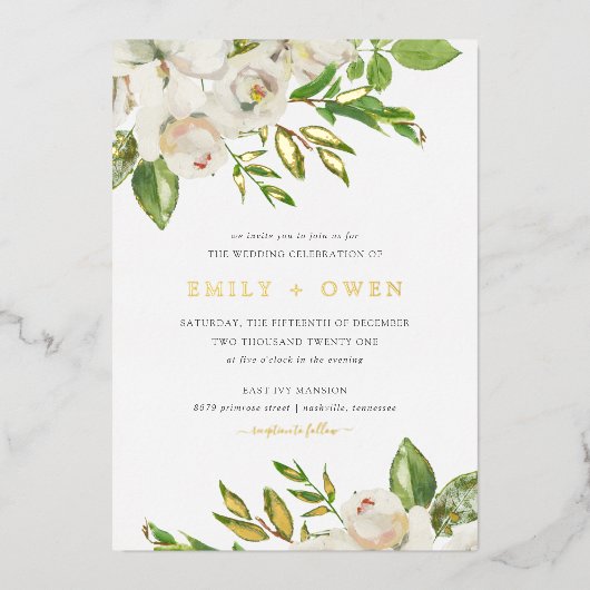 Gilded Blooms Wedding Folie Uitnodiging (Voorkant)
