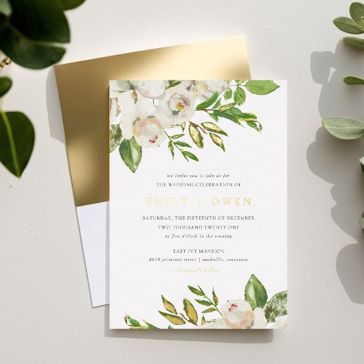Gilded Blooms Wedding Folie Uitnodiging