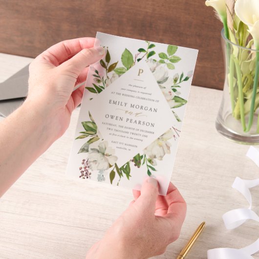 Gilded Blooms Wedding Vellum Uitnodigingen (Draagbaar)