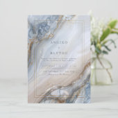 Gilded Blue Marble Agate Swirl Wedding Kaart (Staand voorkant)