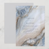 Gilded Blue Marble Agate Swirl Wedding Kaart (Voorkant / Achterkant)