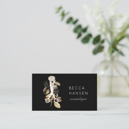 Gilded Botanical Salon Scissors Logo Appointment Visitekaartje (Staand voorkant)