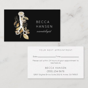 Gilded Botanical Salon Scissors Logo Appointment Visitekaartje