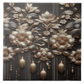 Gilded Botanical Symphony on Charcoal Noir Tegeltje (Voorkant)