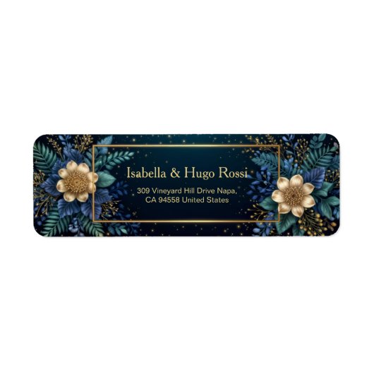Gilded Bronze Botanical Midnight Address Etiket (Voorkant)