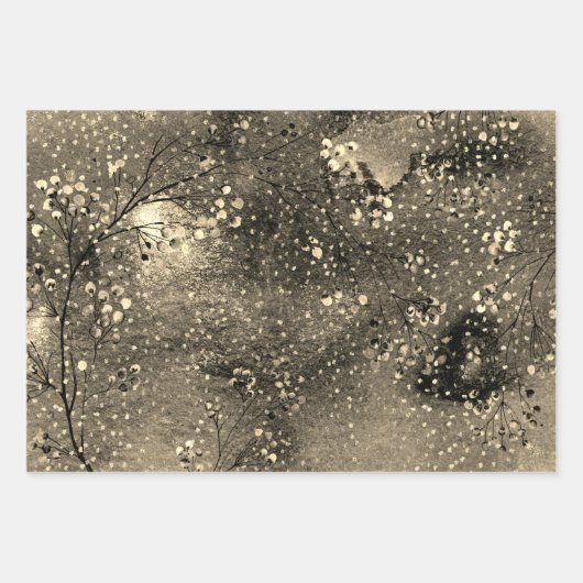 Gilded Bronze Winter Dusk Sky Gold Snowfall Inpakpapier Vel (Voorkant 2)