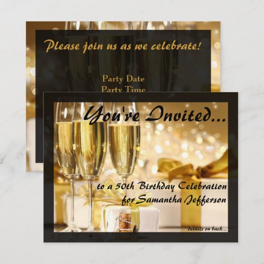 Gilded Bubbly 50ste verjaardagsfeestje Kaart (Voorkant / Achterkant)