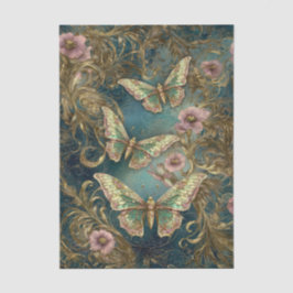 Gilded Butterfly Elegance - Art Nouveau Floral Tissuepapier