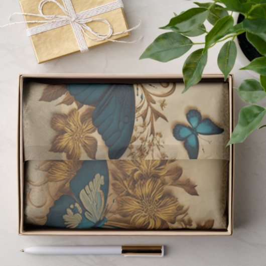 Gilded Butterfly Gold en Blue Decoupage Tissuepapier (Geschenk)