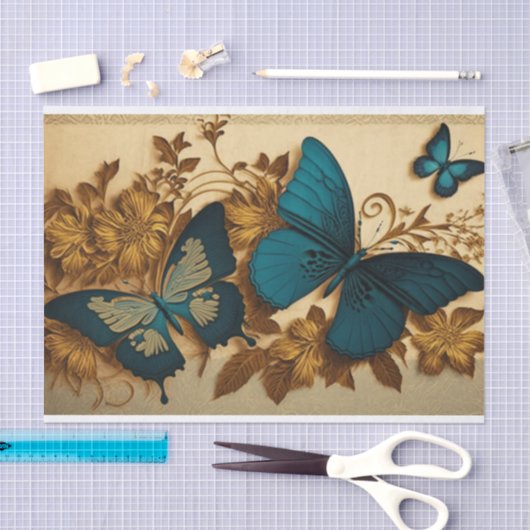 Gilded Butterfly Gold en Blue Decoupage Tissuepapier (Craft)
