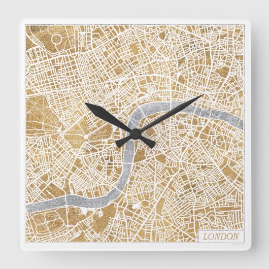 Gilded City Map of London Vierkante Klok (Voorkant)