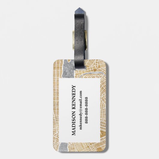 Gilded City Map of New York Bagagelabel (Achterkant verticaal)