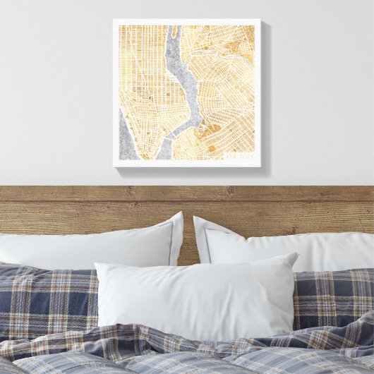 Gilded City Map of New York Canvas Afdruk (Insitu (Slaapkamer))