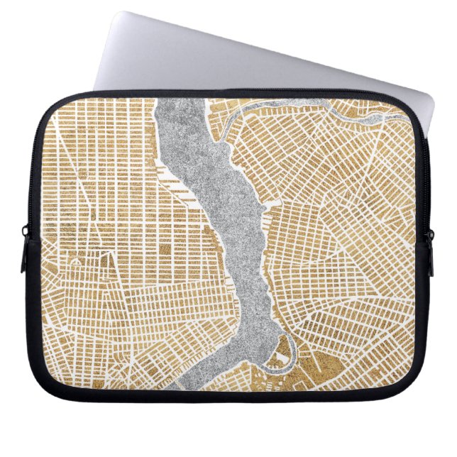 Gilded City Map of New York Laptop Sleeve (Voorkant)