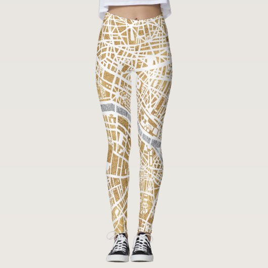 Gilded City Map of Paris Leggings (Voorkant)