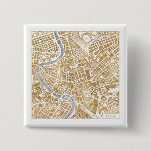 Gilded City Map of Rome Vierkante Button 5,1 Cm