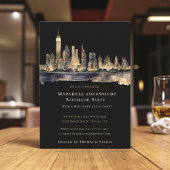 Gilded Cityscape Night Bachelor Party Invitation Kaart
