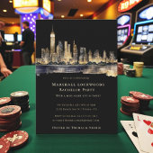 Gilded Cityscape Night Bachelor Party Invitation Kaart