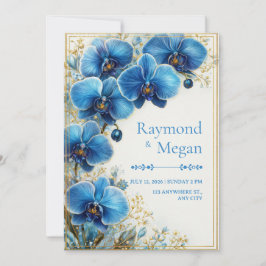 Gilded Cobalt Blue Orchid Botanical Wedding Kaart