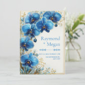 Gilded Cobalt Blue Orchid Botanical Wedding Kaart (Staand voorkant)