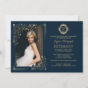 Gilded Corners Floral Photo Afstuderen Invitation Kaart