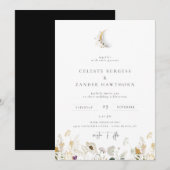 Gilded Crescent Moon Wildflower Wedding Invitation Aankondiging (Voorkant / Achterkant)
