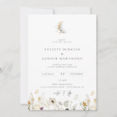 Gilded Crescent Moon Wildflower Wedding Invitation Aankondiging (Voorkant)
