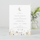 Gilded Crescent Moon Wildflower Wedding Invitation Aankondiging (Staand voorkant)