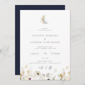 Gilded Crescent Moon Wildflower Wedding Invitation Aankondiging (Voorkant / Achterkant)