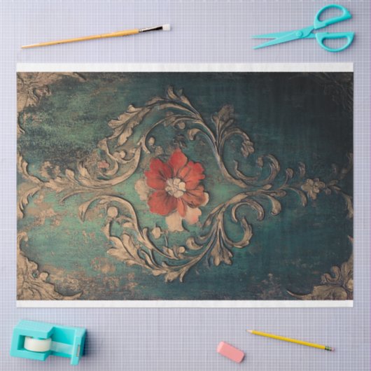 Gilded Damask Emerald Green Patina Tissuepapier (Craft)