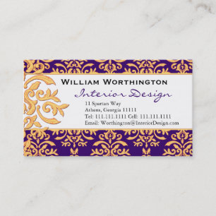 Gilded Damask Paars & Gold Elegant Visitekaartjes