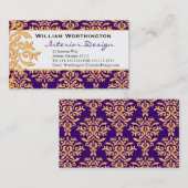 Gilded Damask Paars & Gold Elegant Visitekaartjes (Voorkant / Achterkant)