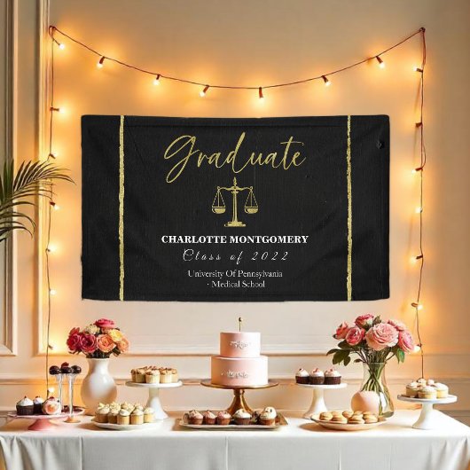 Gilded Dark Chalkboard Law School Afstudeerfeest Spandoek