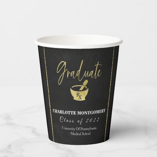 Gilded Dark Chalkboard Pharmacy School Afstuderen Papieren Bekers (Achterkant)