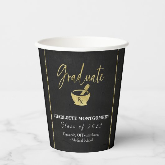 Gilded Dark Chalkboard Pharmacy School Afstuderen Papieren Bekers (Voorkant)