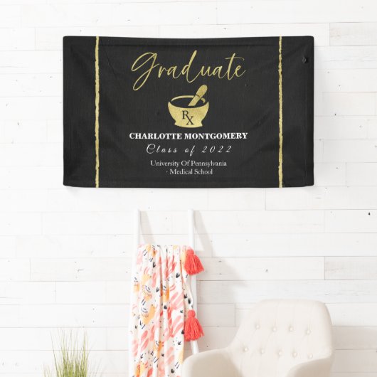 Gilded Dark Chalkboard Pharmacy School Afstuderen Spandoek (Insitu)