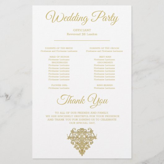 Gilded Elegance Wedding Programme (Achterkant)