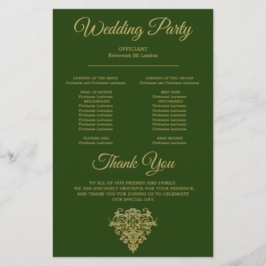 Gilded Elegance Wedding Programme (Achterkant)