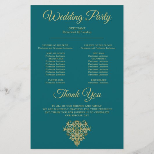 Gilded Elegance Wedding Programme (Achterkant)