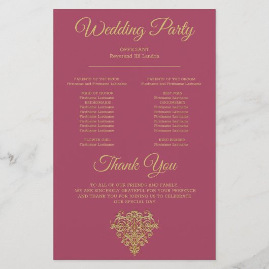 Gilded Elegance Wedding Programme (Achterkant)