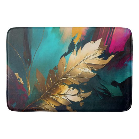 Gilded Feather – Luxe Abstract Elegance Badmat (Voorkant)