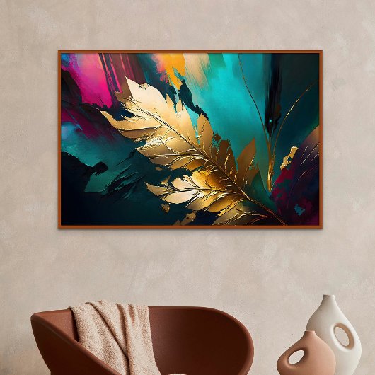 Gilded Feather – Luxe Abstract Elegance Canvas Afdruk