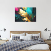 Gilded Feather – Luxe Abstract Elegance Canvas Afdruk (Insitu (Slaapkamer))