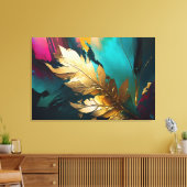Gilded Feather – Luxe Abstract Elegance Canvas Afdruk (Insitu (Woonkamer))