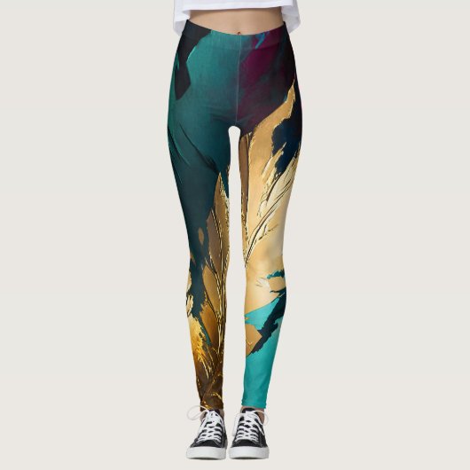 Gilded Feather – Luxe Abstract Elegance Leggings (Voorkant)