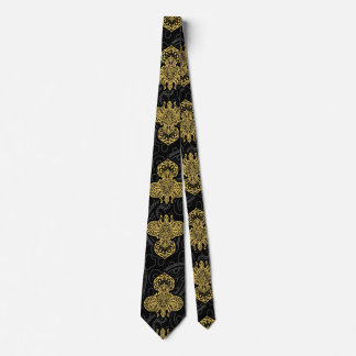 Gilded Fleur de Lis on Black Paisley Stropdas