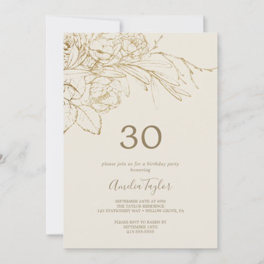 Gilded Floral | 30e verjaardag van crème en goud Kaart (Voorkant)